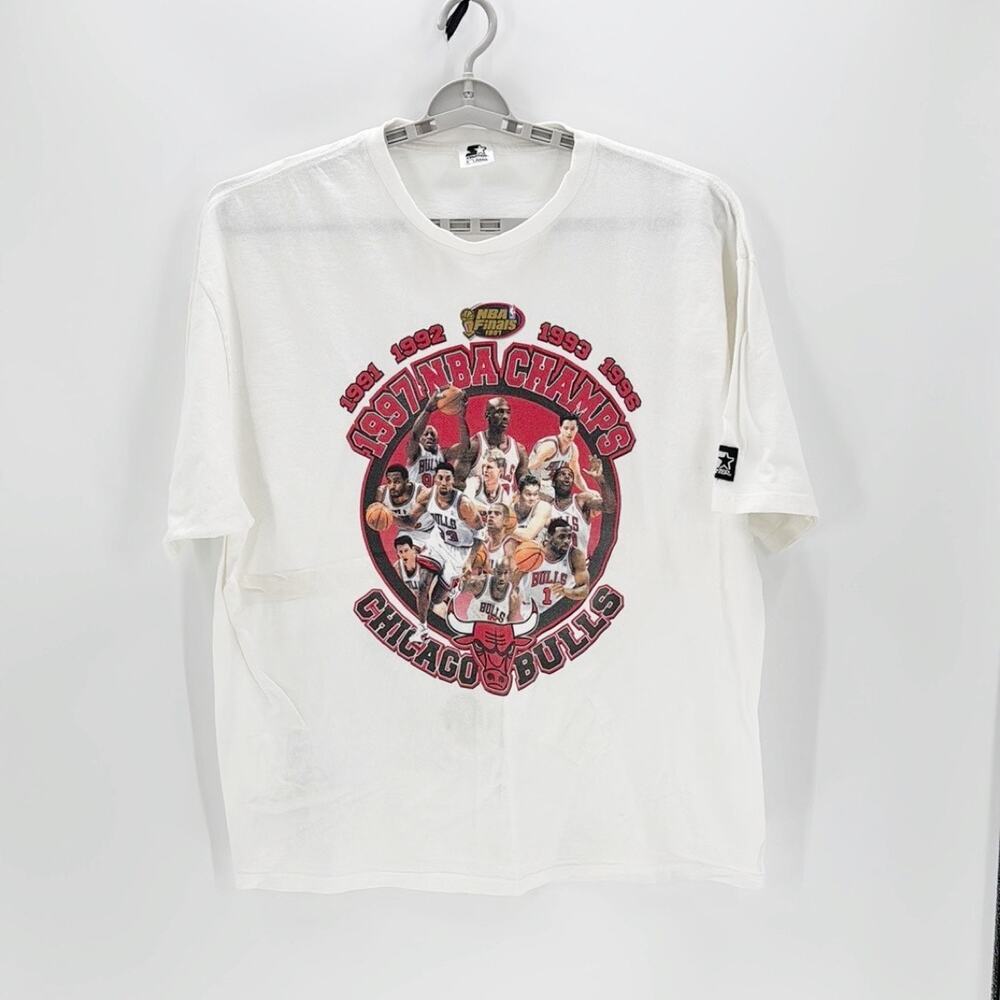 Vintage Chicago Bulls Shirt XL White 1997 NBA Champ Locker Room 90s Starter Tee